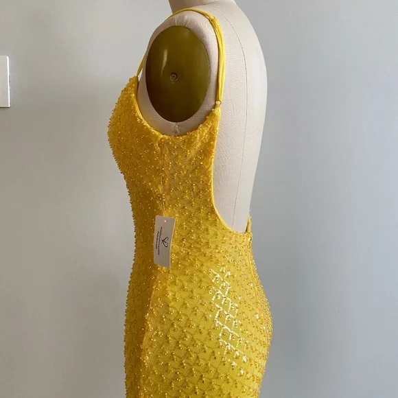 Windsor Yellow Sequin Backless Prom Dress - Picture 8 of 12